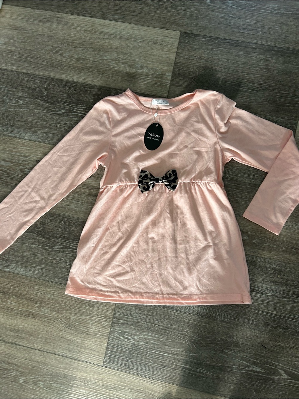 Girls' Light Pink Long Sleeve Bow-Accent Top